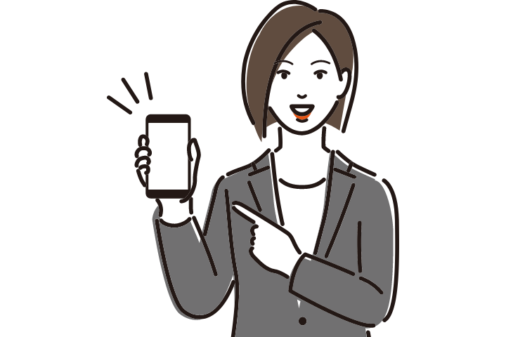 スマホを指さす女性のイラスト