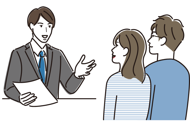 相談中の男性と夫婦のイラスト